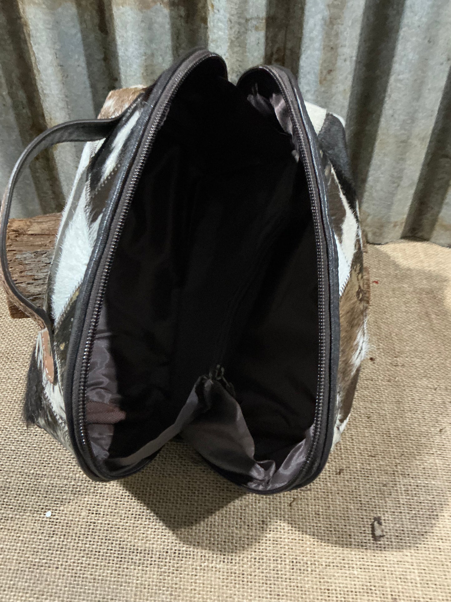 Patchwork Cowhide and Tooling Leather Cosmetic Bag