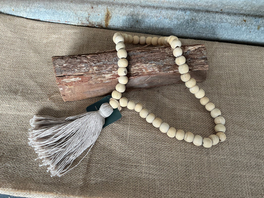 Rustic Boho Wooden Bead Garland with Neutral Tassel