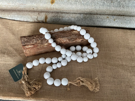 White Boho Wooden Bead Garland