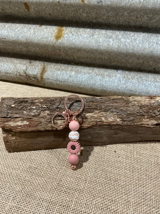Beaded Daisy Keyring with Rose Gold Charm
