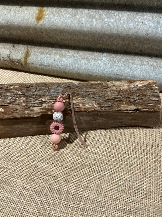 Blush Pink Daisy Beaded Bookmark with Rose Gold Detail