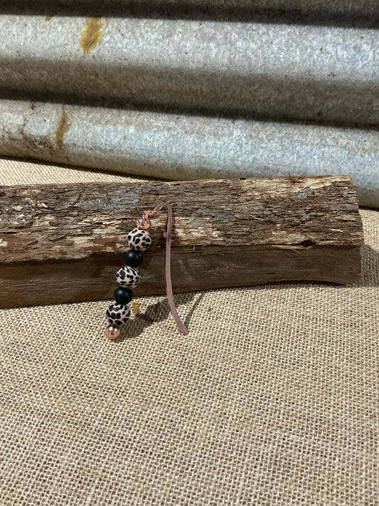 Animal Print & Black Beaded Bookmark with Rose Gold Accents