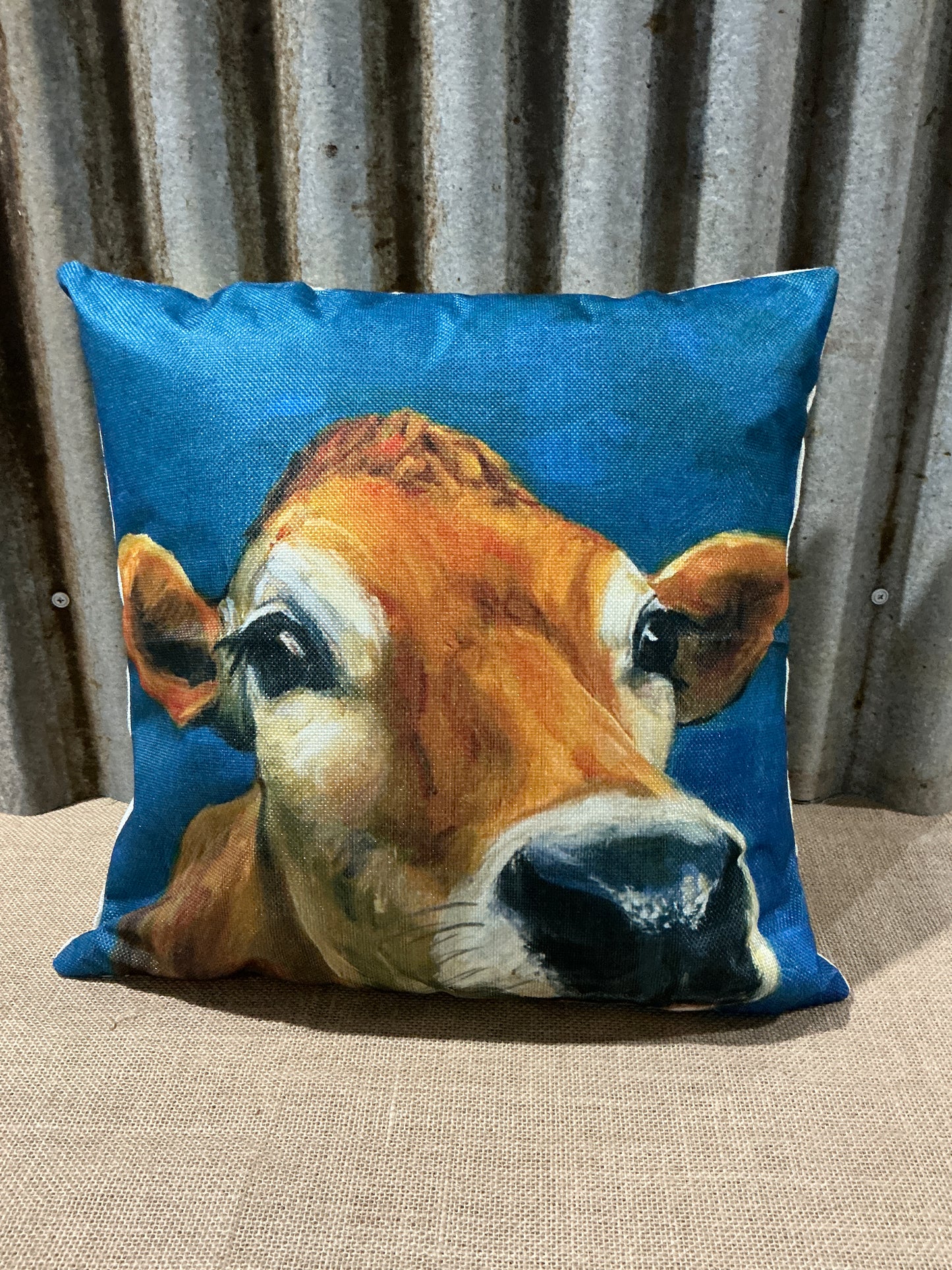 Canvas Style Country Cow Cushion Dark Blue Background