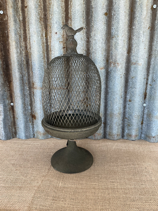 Antique Finish Cloche with Bird