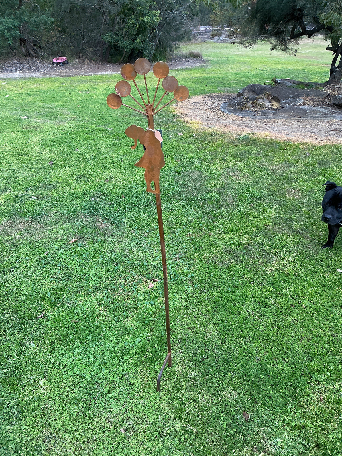 Rust Girl With Balloons Garden Stake