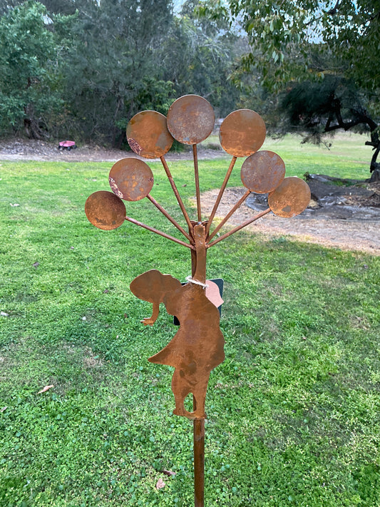 Rust Girl With Balloons Garden Stake