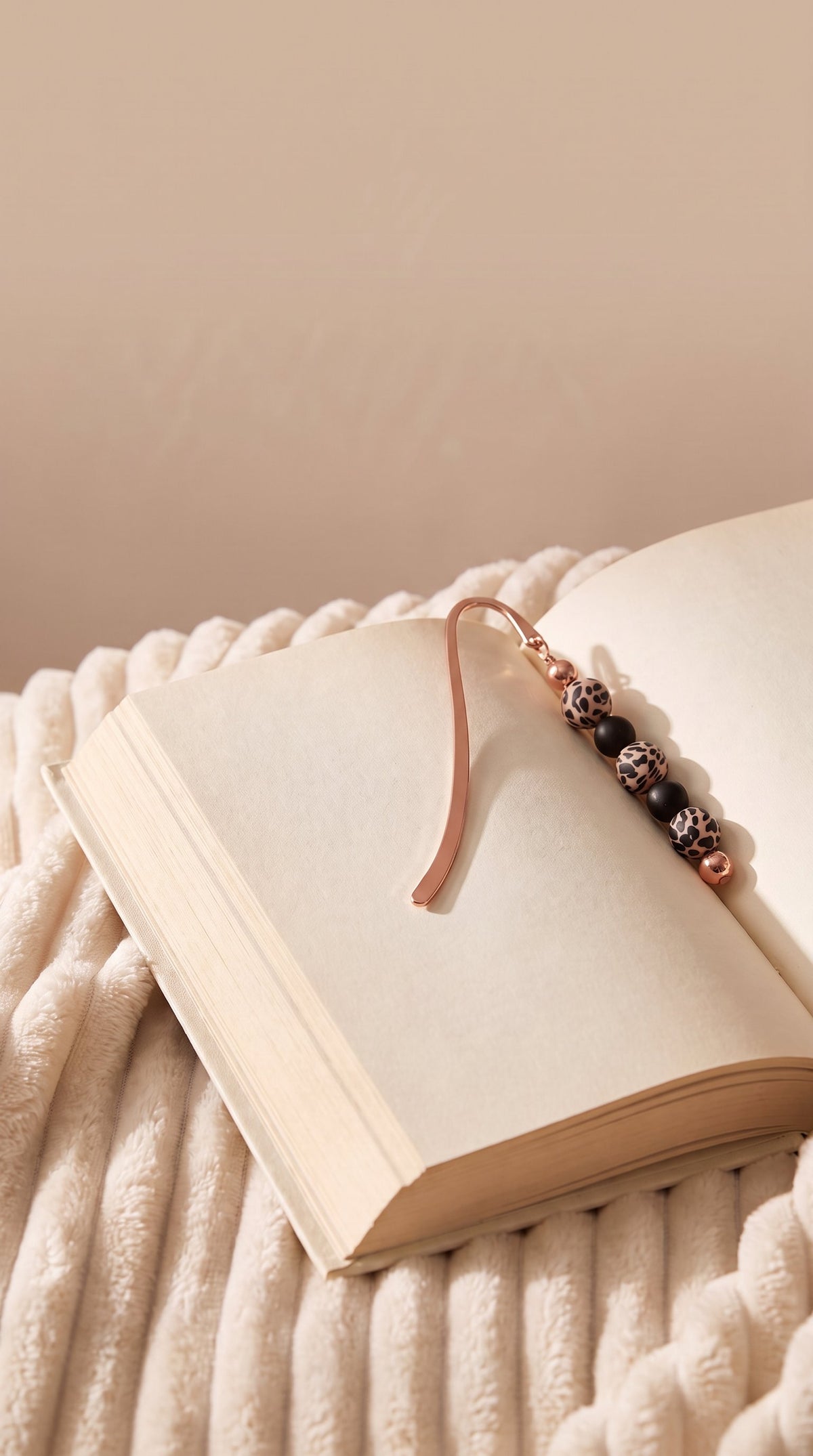 Animal Print & Black Beaded Bookmark with Rose Gold Accents