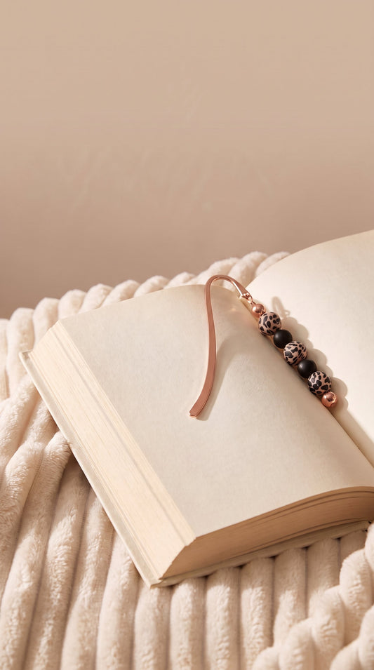 Animal Print & Black Beaded Bookmark with Rose Gold Accents