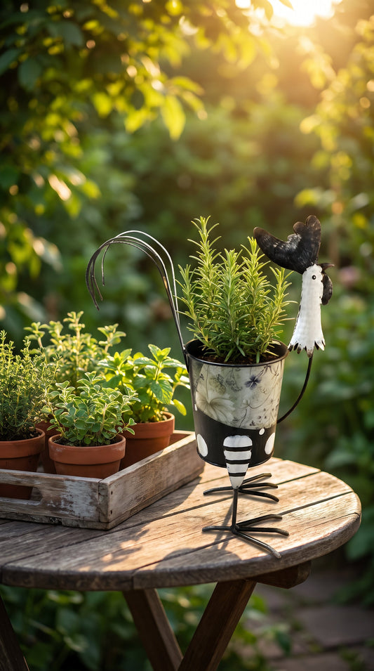 Black & White Polka Dot Chook Planter
