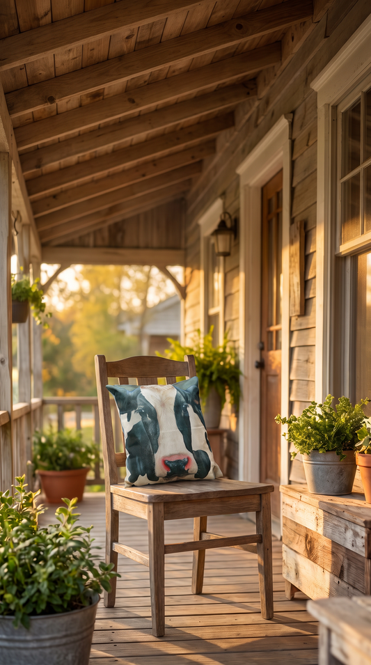 Canvas Style Country Cow Cushion Cream background