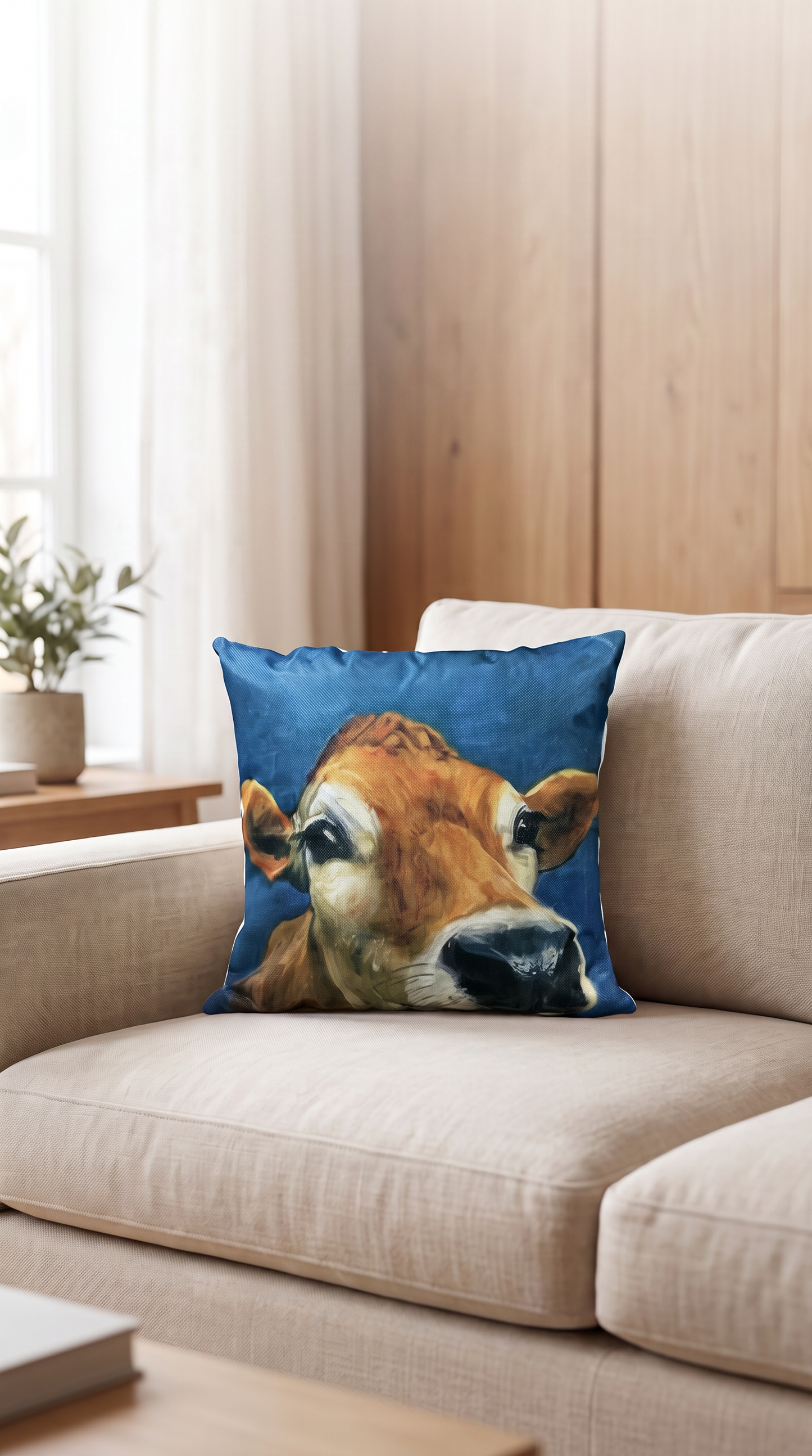 Canvas Style Country Cow Cushion Dark Blue Background