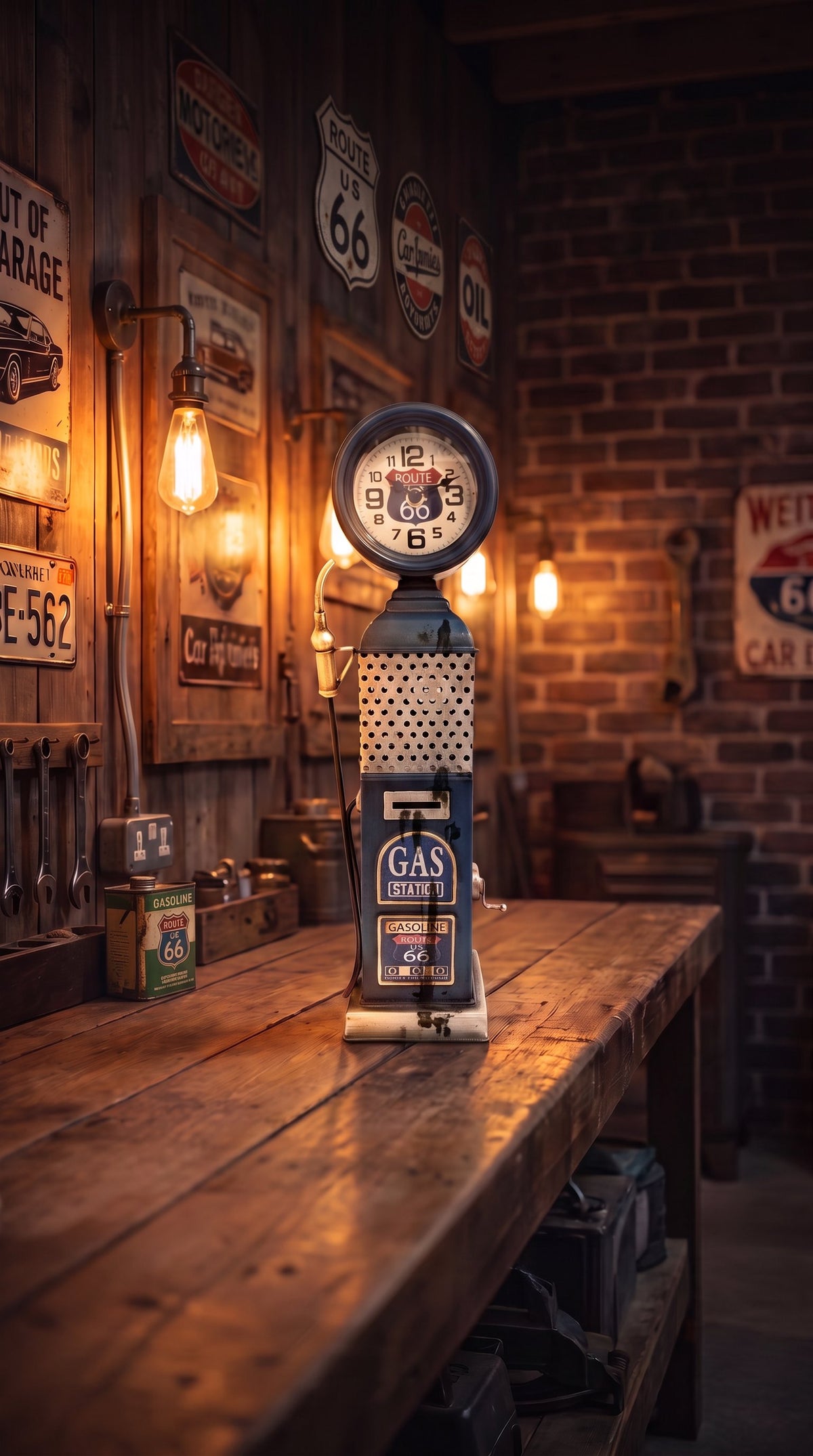 Blue Route 66 Gas Station Bowser Clock