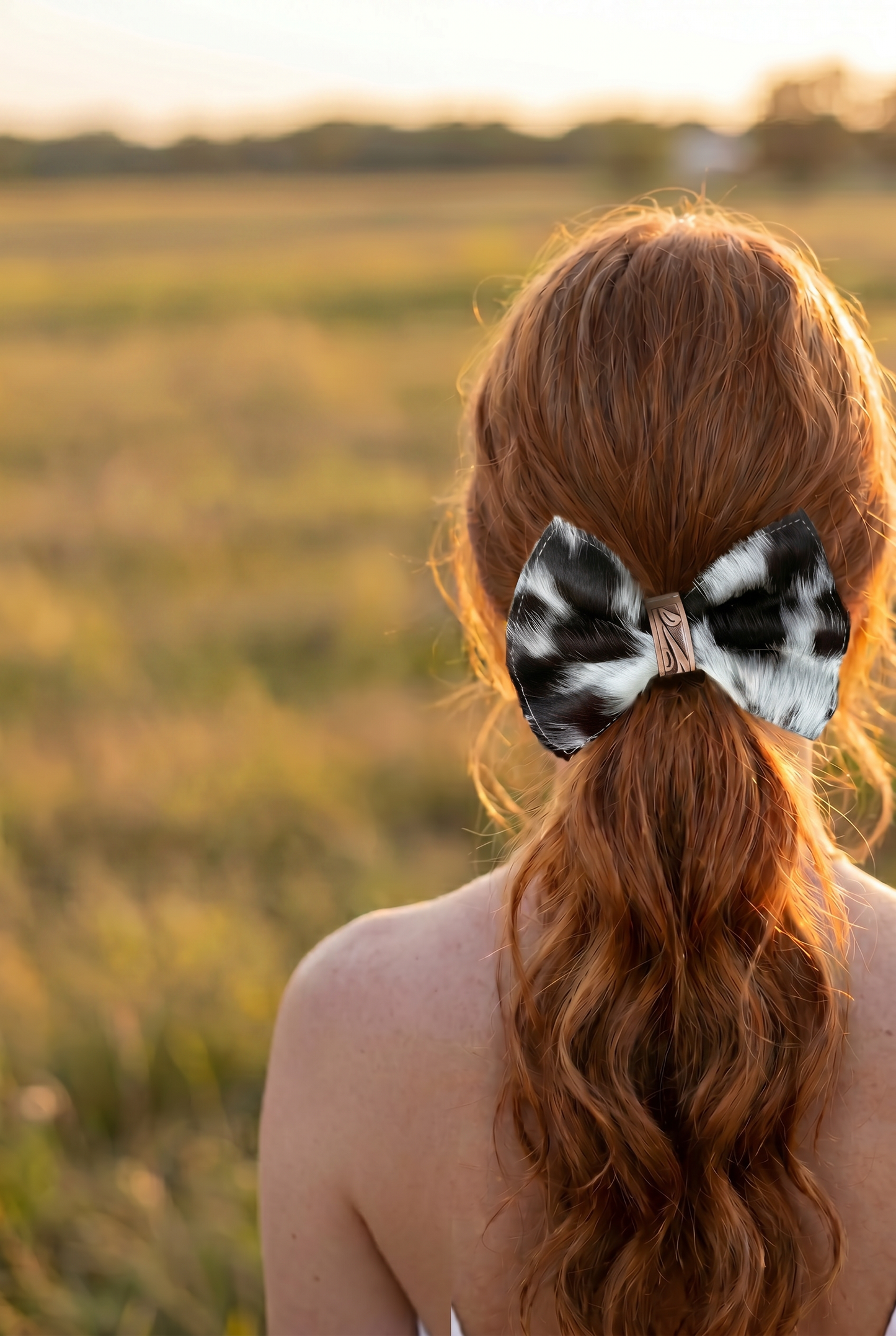 Cowhide and Leather Bow Hair Tie