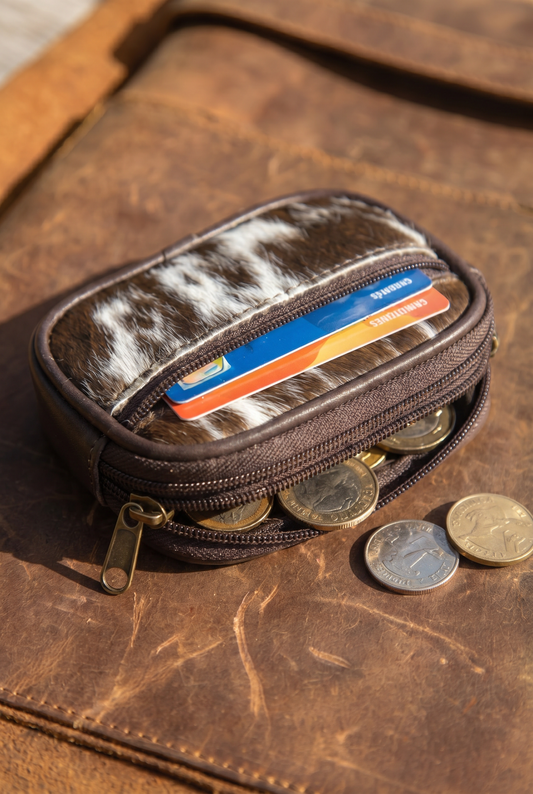 Cowhide Zippered Card Case