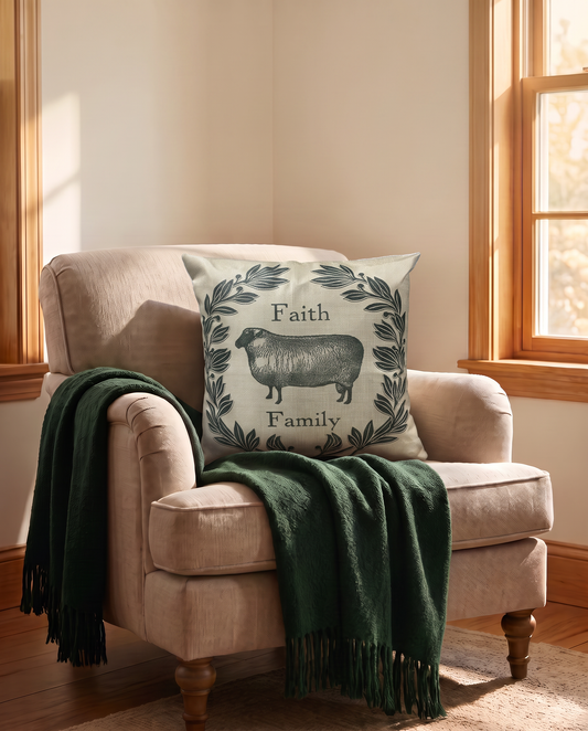 Faith Family Canvas style County Pillow