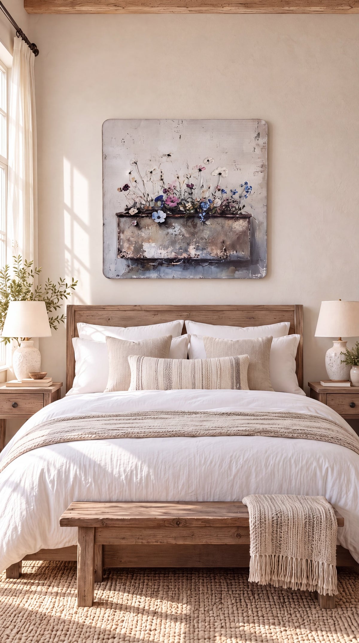 Flower Scene Pressed Metal Textured Wall Art