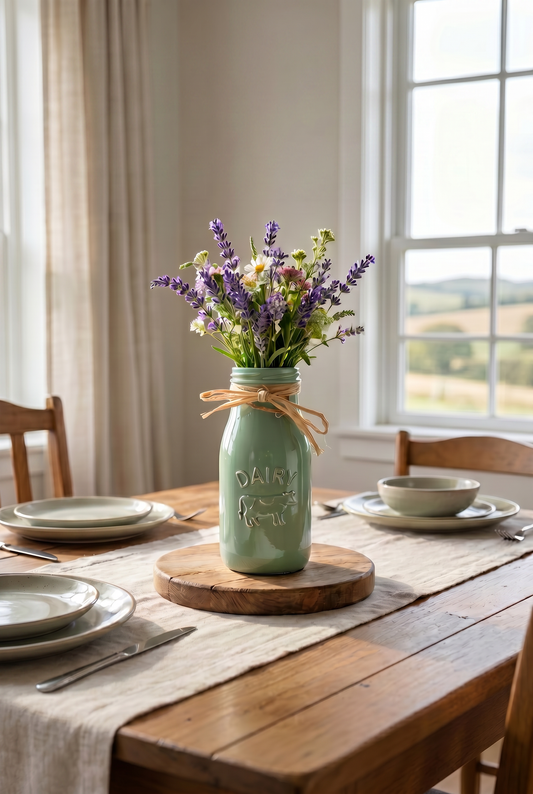 Glass Milk Bottle Glossy Sage