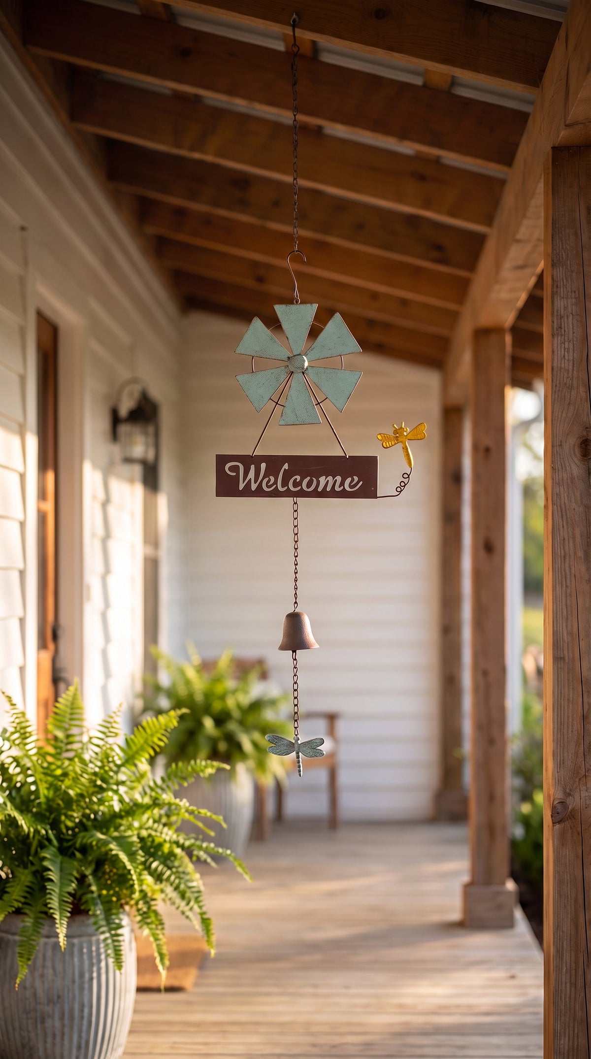 Hanging Welcome Windmill with Bell & Dragonflies