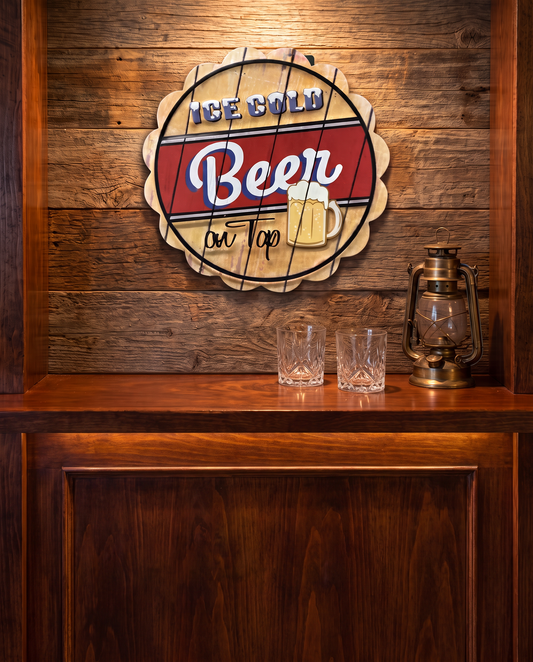 Ice Cold Beer on Tap Tin Sign
