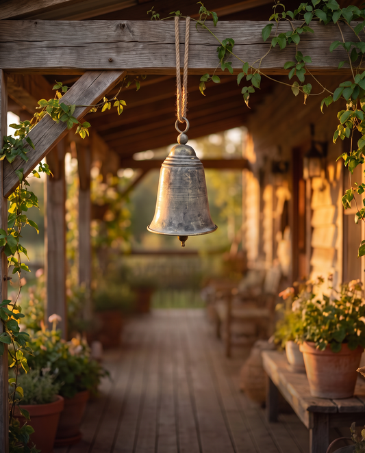 Antique Finish Large Hanging Bell with Rope