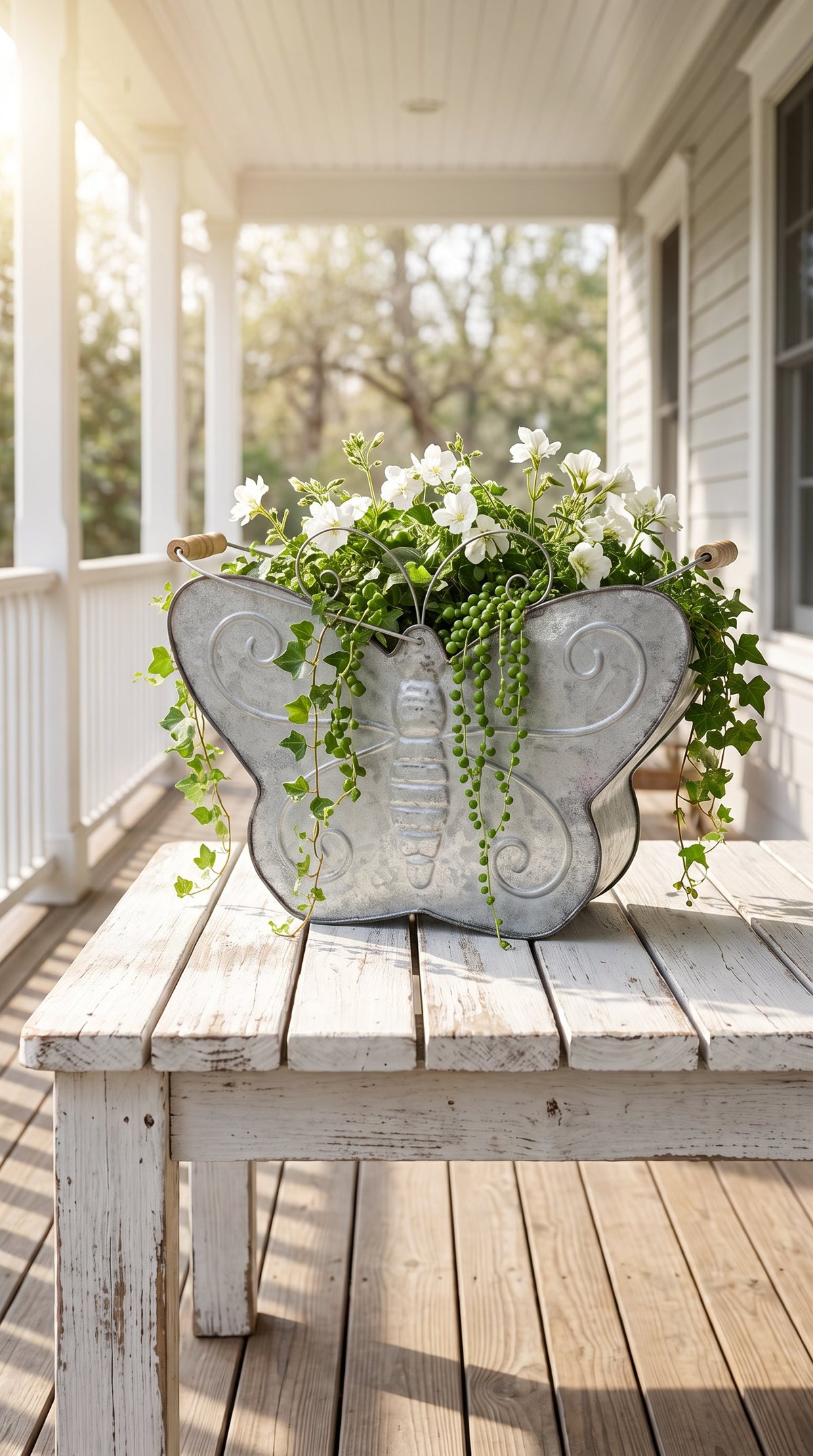 Large Nested Distressed Finish Butterfly Planter