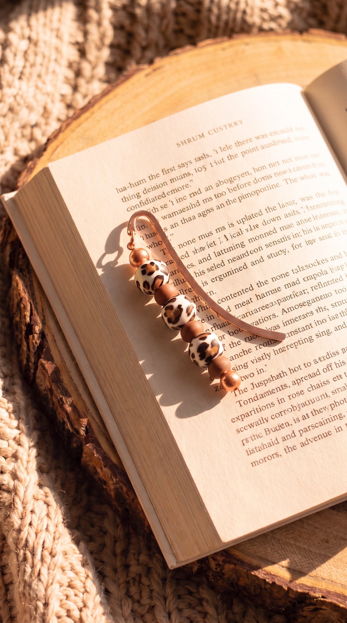 Leopard Print Beaded Bookmark with Rose Gold Detail