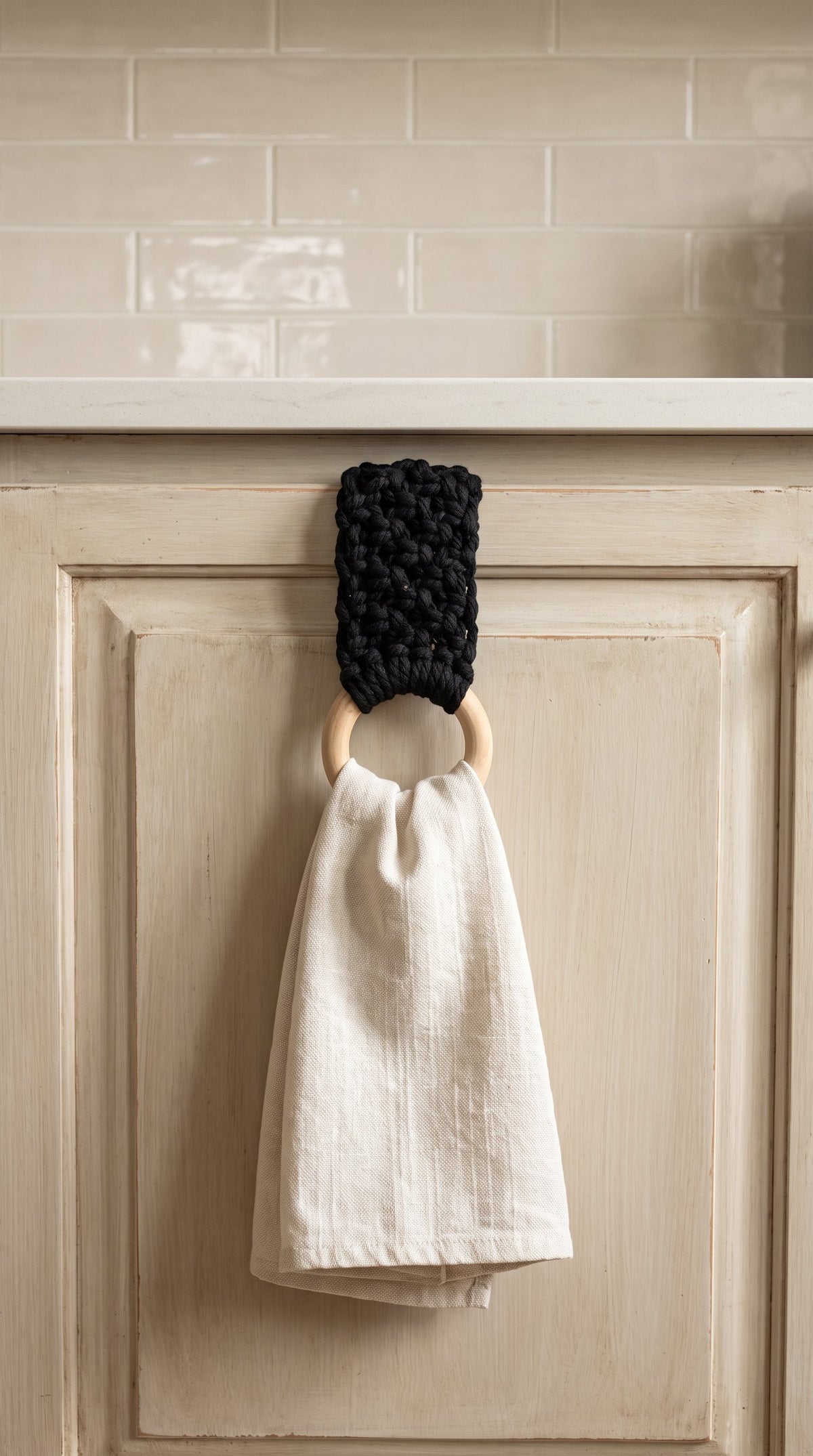Macrame Tea Towel Holder Black