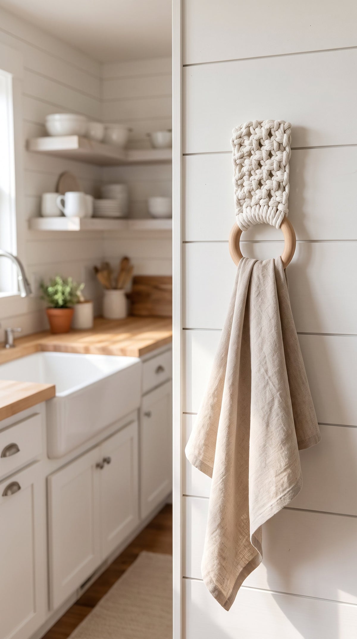 Macrame Tea Towel Holder White