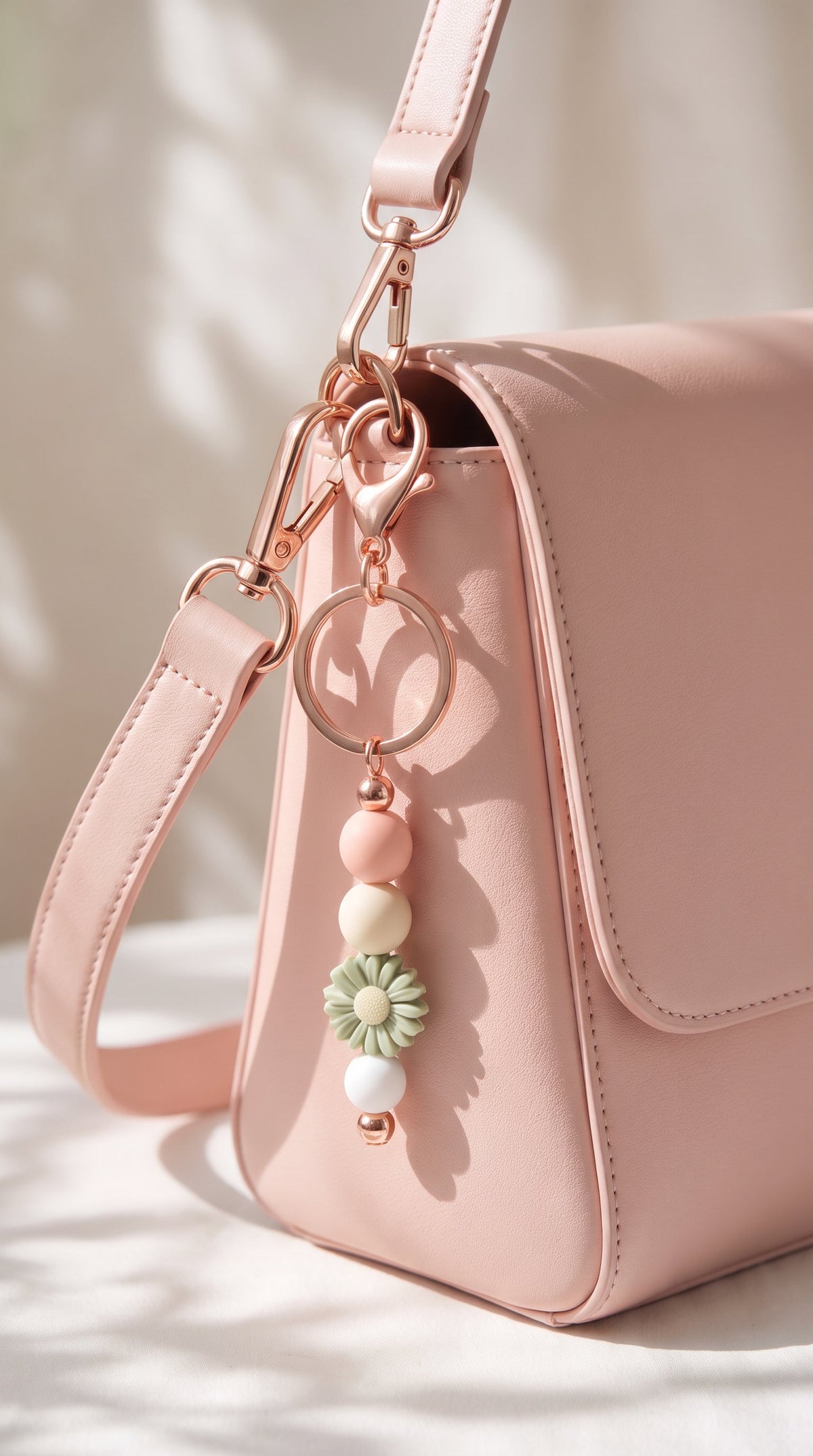 Pastel Daisy Beaded Keyring with Rose Gold Accents
