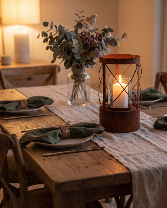 Rust Round Pillar Candle Holder