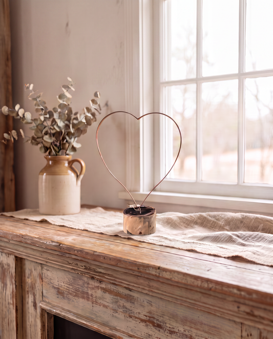 Rusty Heart on Wooden Base