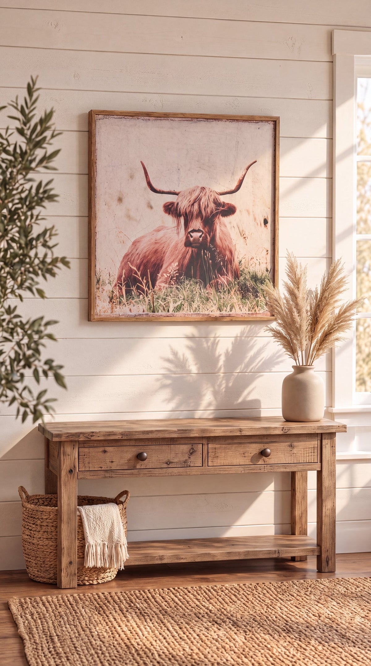 Sitting Highland Cow Framed Canvas
