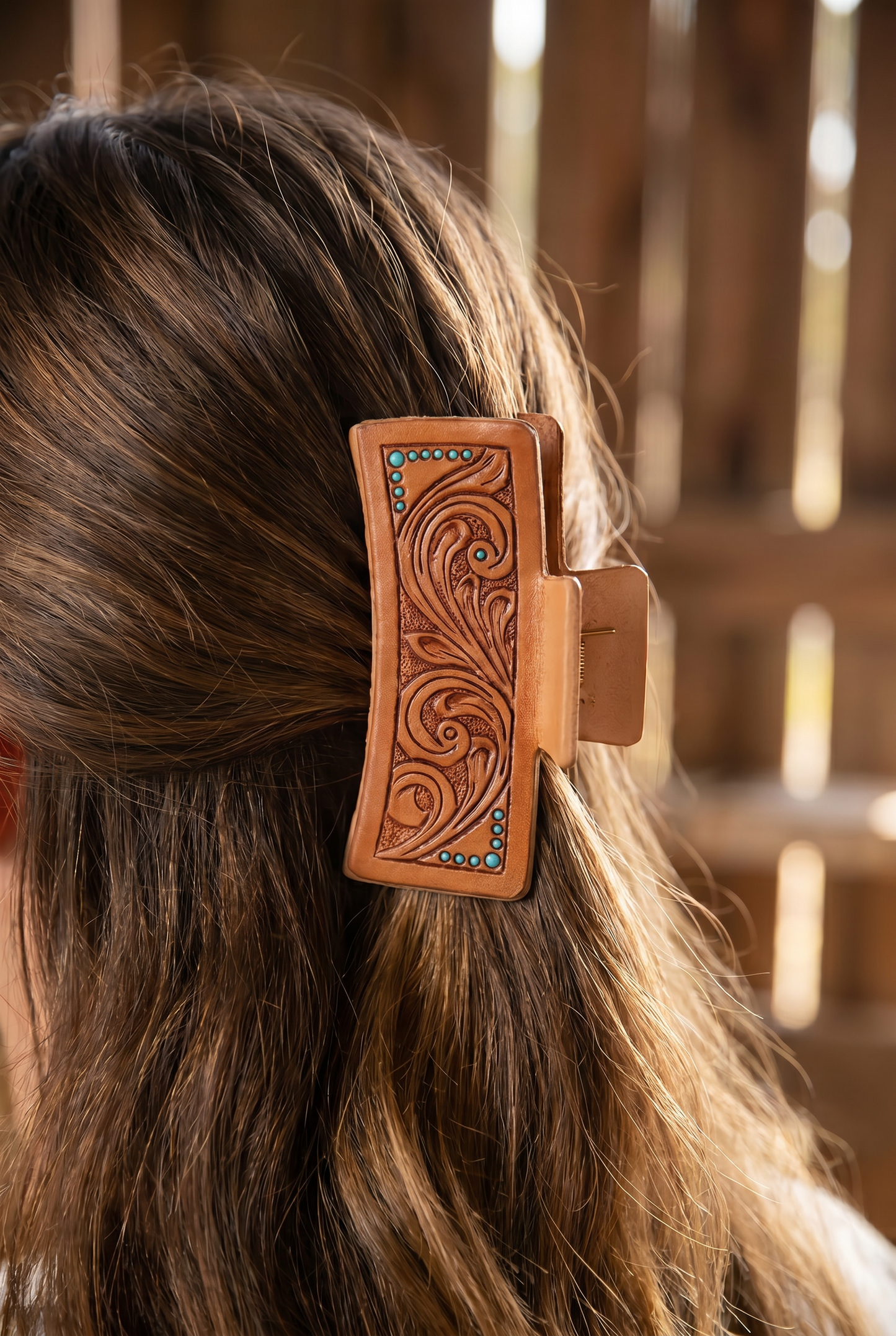 Tooled Leather Hair Clip