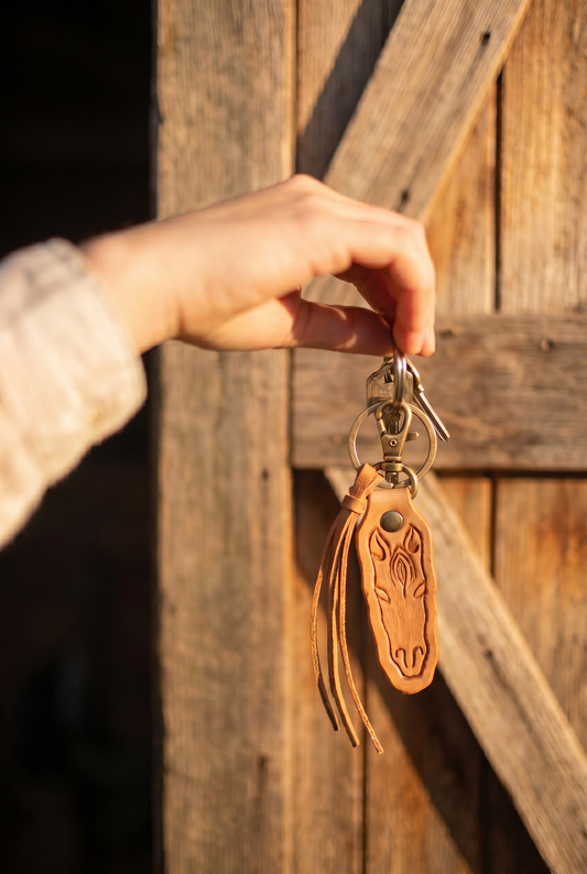 Tooled Leather Horse Keyring