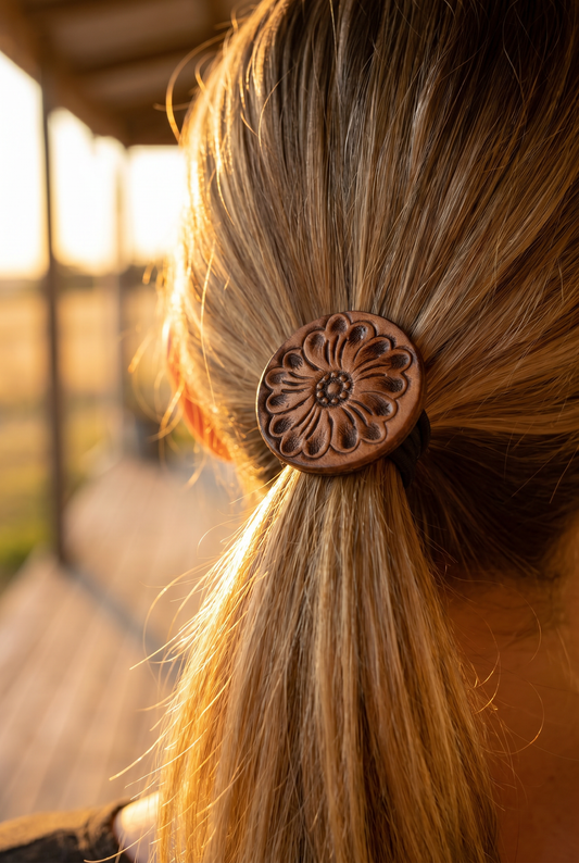 Tooling Leather Round Hair Tie