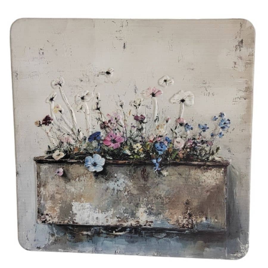 Flower Scene Pressed Metal Textured Wall Art