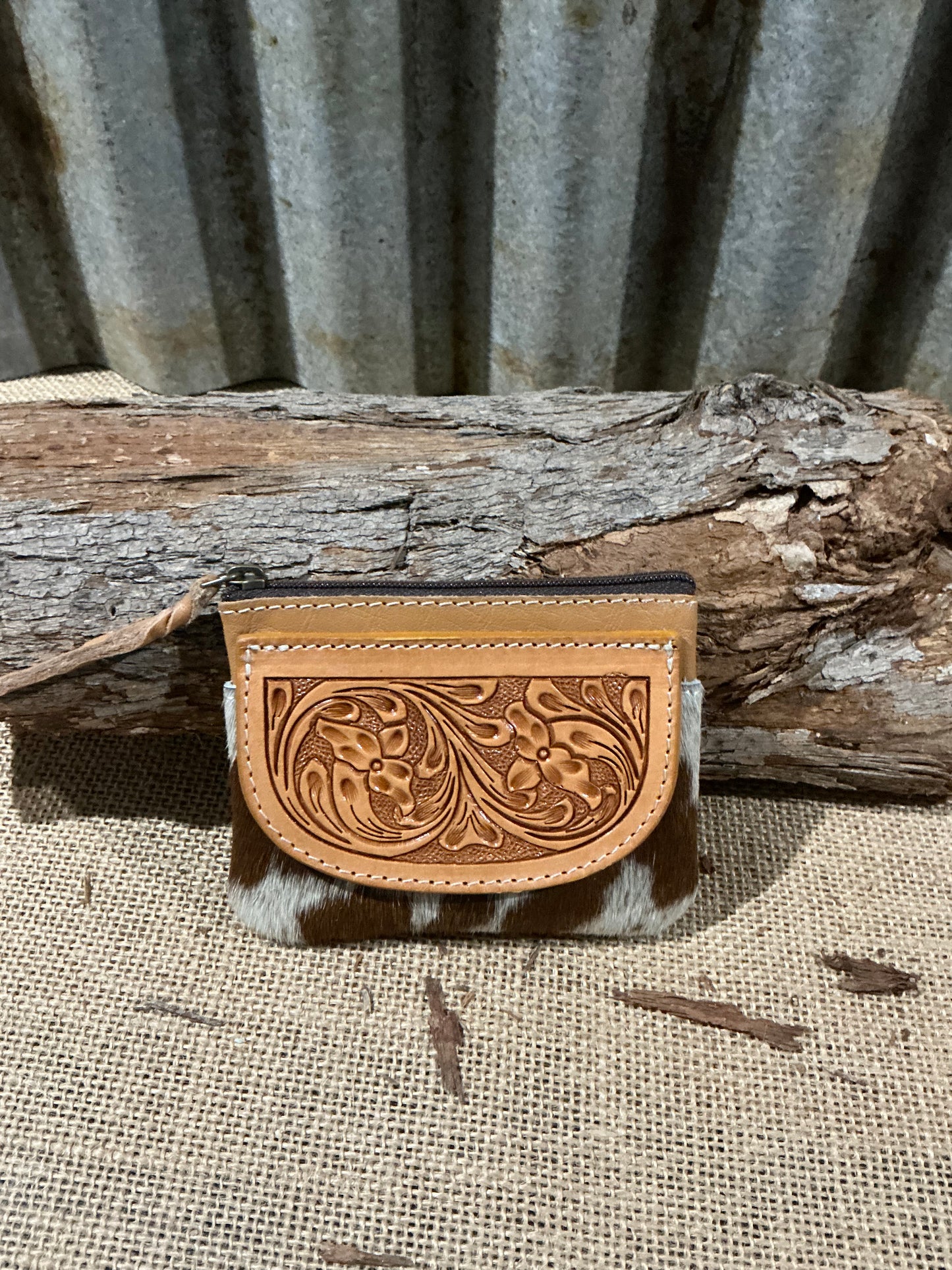 Tooling Leather Cowhide Zip Purse