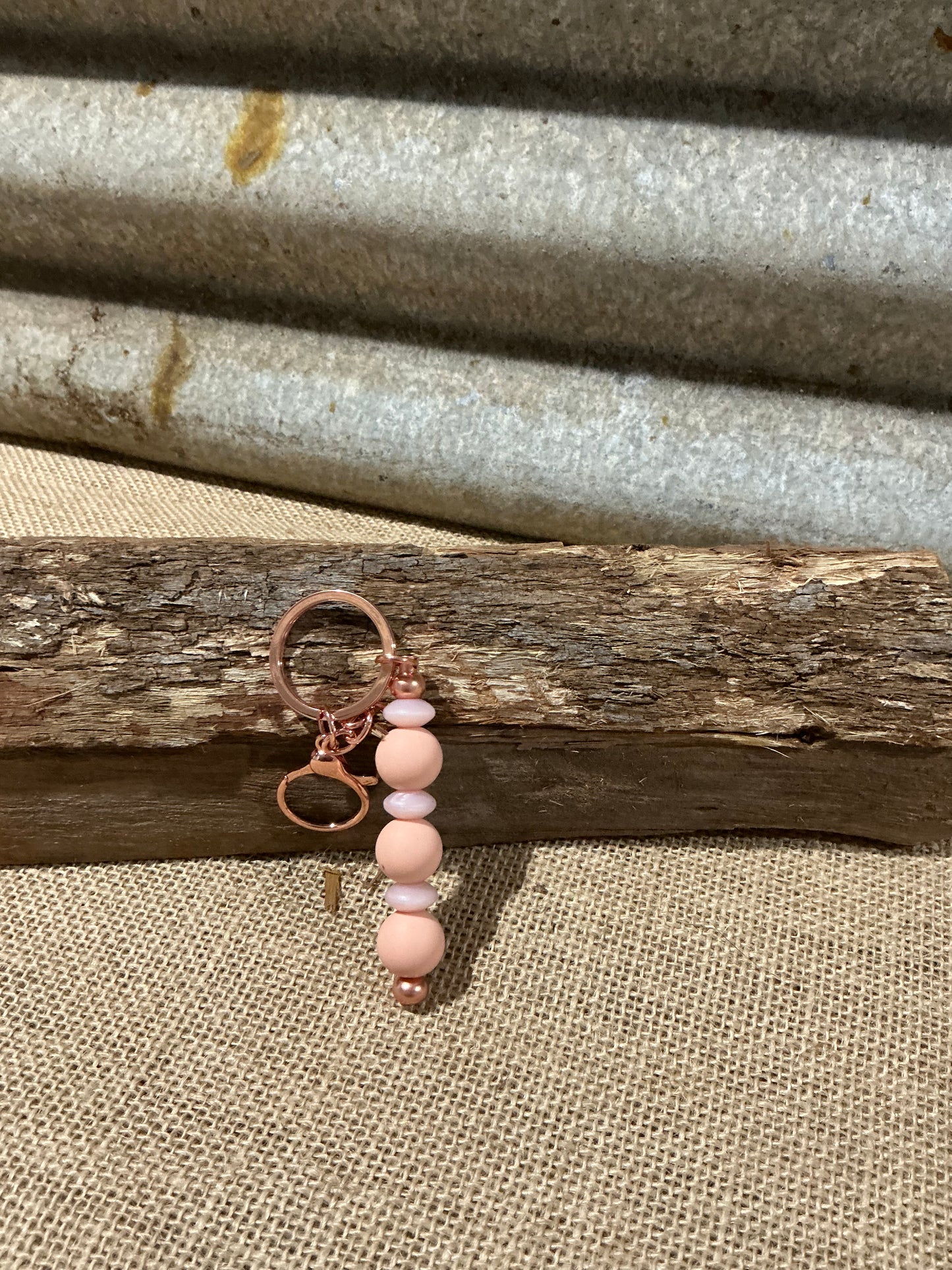 Blush Pink & Lilac Beaded Keyring with Rose Gold Hardware