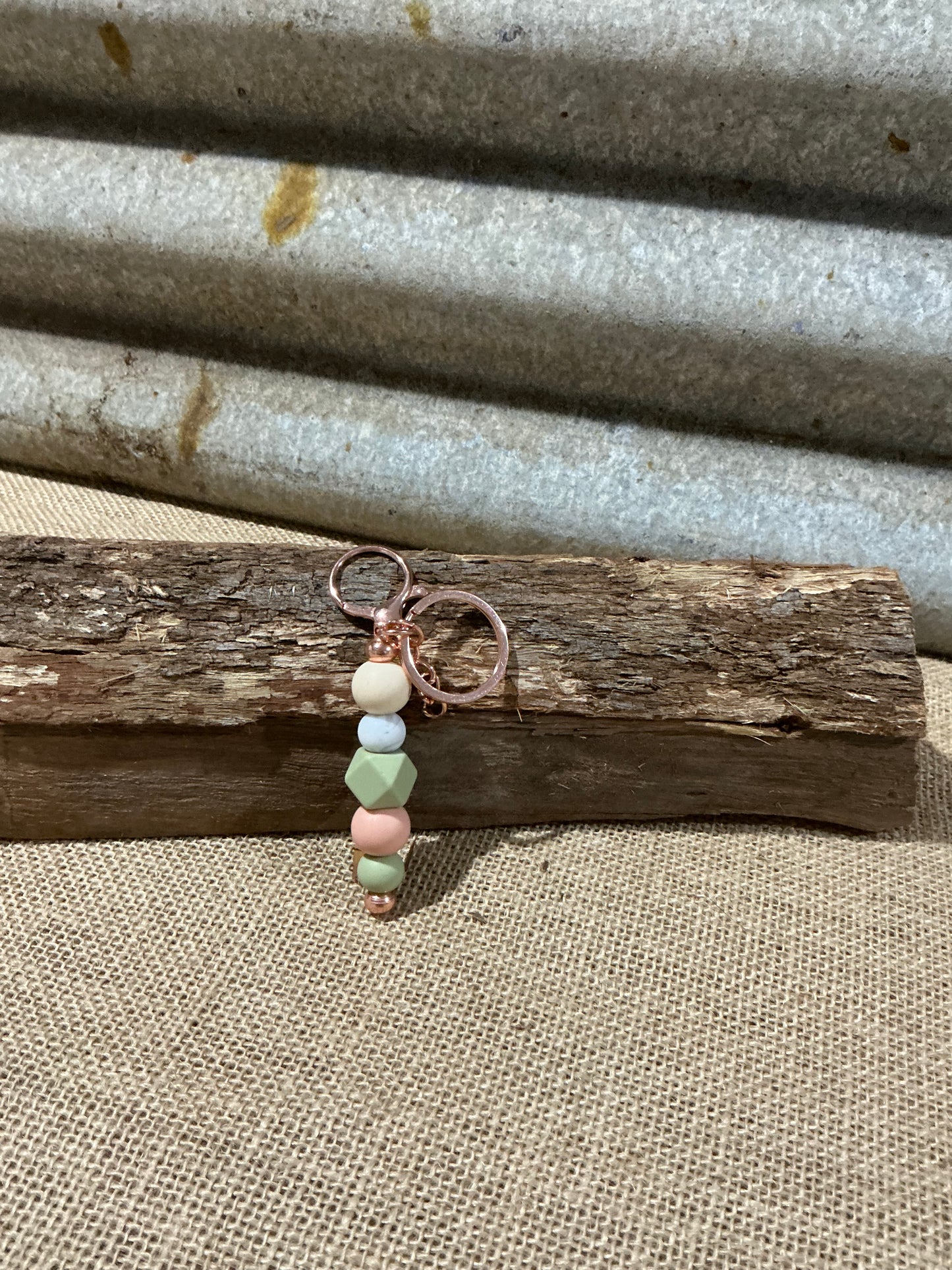 Geometric Pastel Beaded Keyring with Rose Gold Hardware