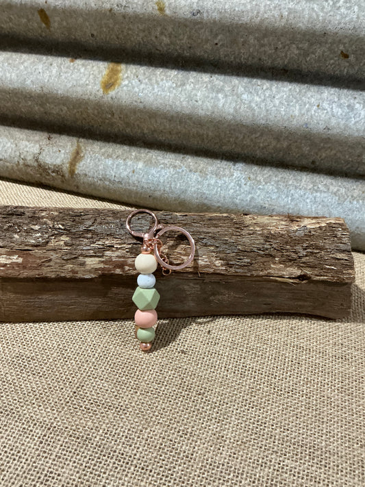 Geometric Pastel Beaded Keyring with Rose Gold Hardware
