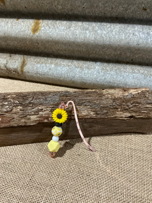 Sunflower Beaded Bookmark with Rose Gold Accents