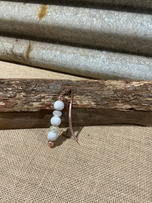 White Marbled & Crystal Beaded Bookmark with Rose Gold Detail