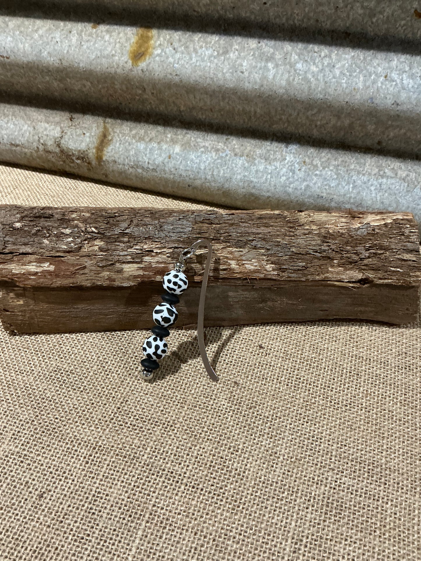 Black & White Animal Print Beaded Bookmark with Silver Detail