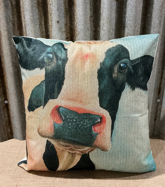 Canvas Style Country Cow Cushion Light Blue Background