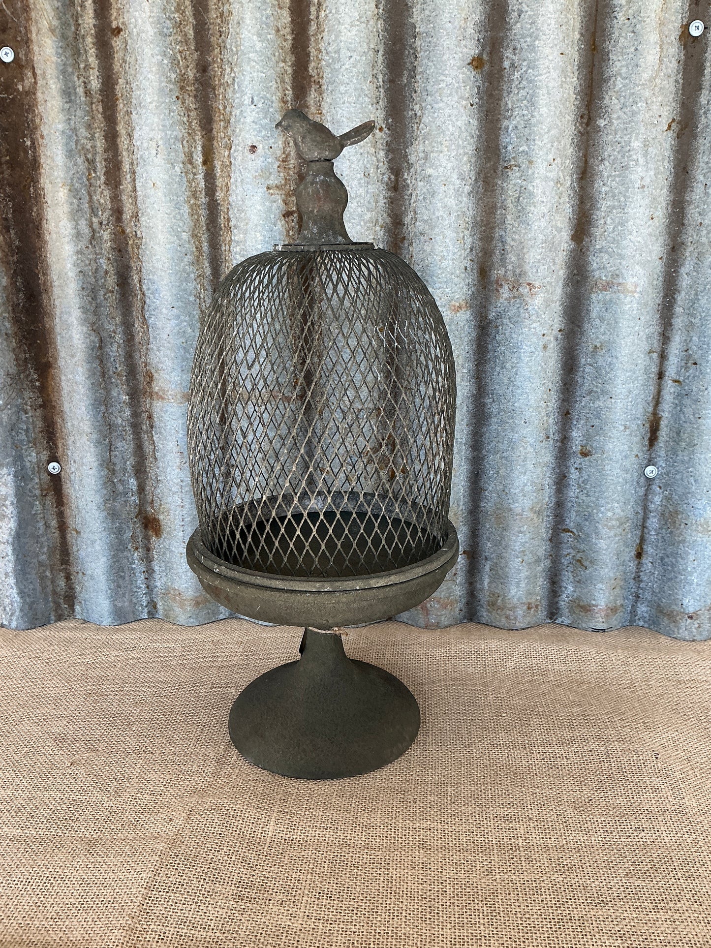Antique Finish Cloche with Bird