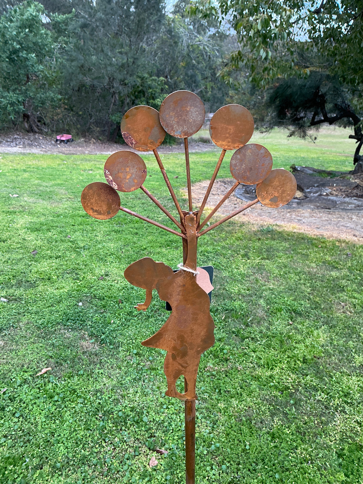Rust Girl With Balloons Garden Stake
