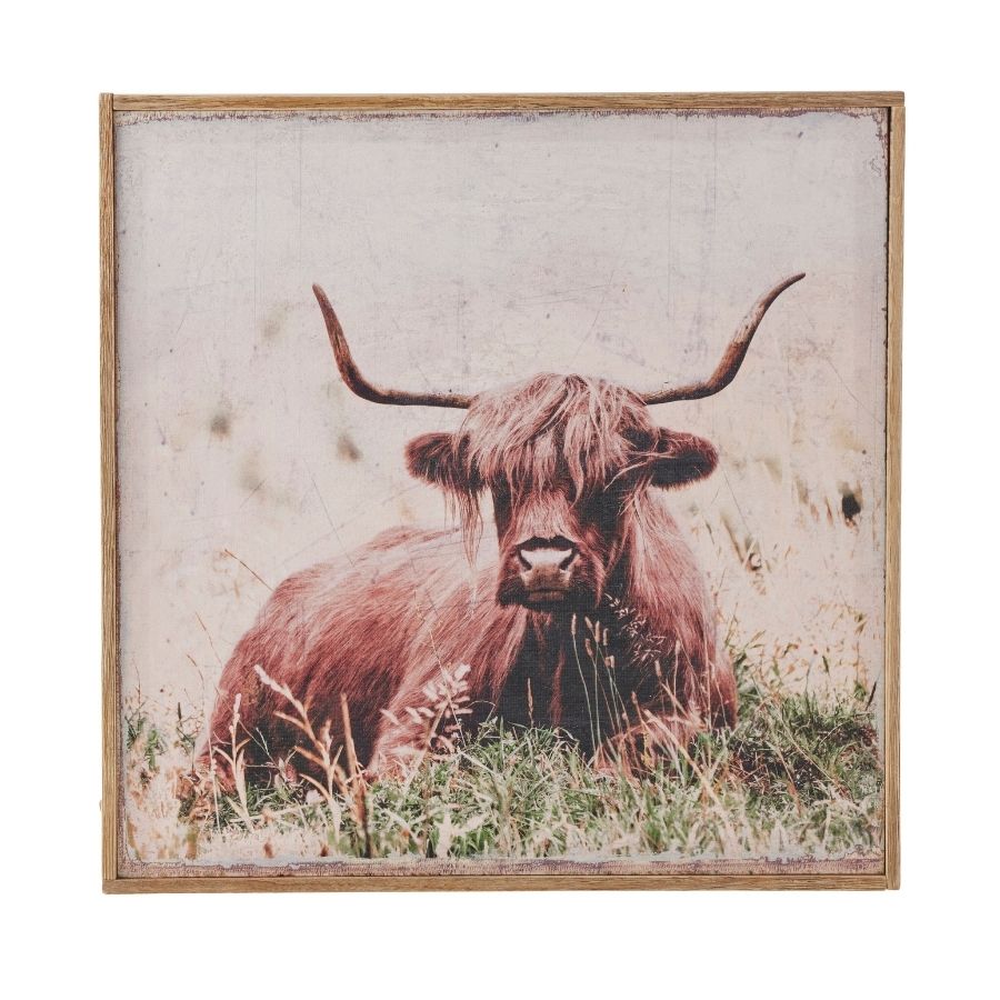 Sitting Highland Cow Framed Canvas